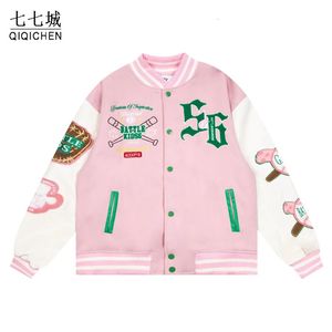 Hommes mélanges Harajuku Baseball veste hommes Vintage serviette brodé dessin animé chien motif collège coréen décontracté surdimensionné manteau unisexe 231202