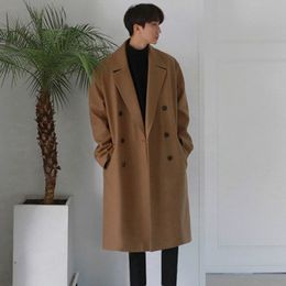 Hommes mélanges IEFB automne hiver manteau de longueur moyenne épaissi à la mode en laine coréenne lâche décontracté vêtements à double boutonnage 9Y4774 221123