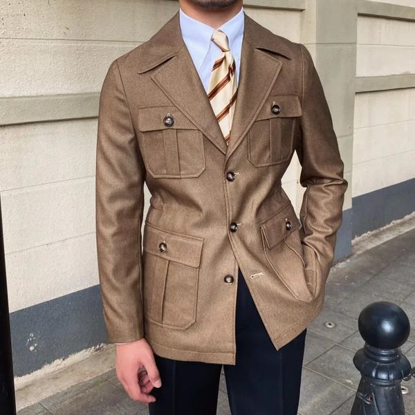 Men Blends Safari veste hommes coupe-vent court ample pardessus décontracté 2023 Style britannique mince costume col Vintage mode fête manteaux mâle 231202