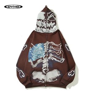 Mannen Blends Schedel Skelet Botten Print Hip Hop Hoodie Jas Mannen Zip Up Capuchon Sweashirts Harajuku Casual Punk Gothic Kleding 231202