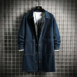 Hommes mélanges printemps et automne Style coréen vestes en Denim à simple boutonnage homme solide Trench manteaux décontracté Long Jean pardessus mâle 231026