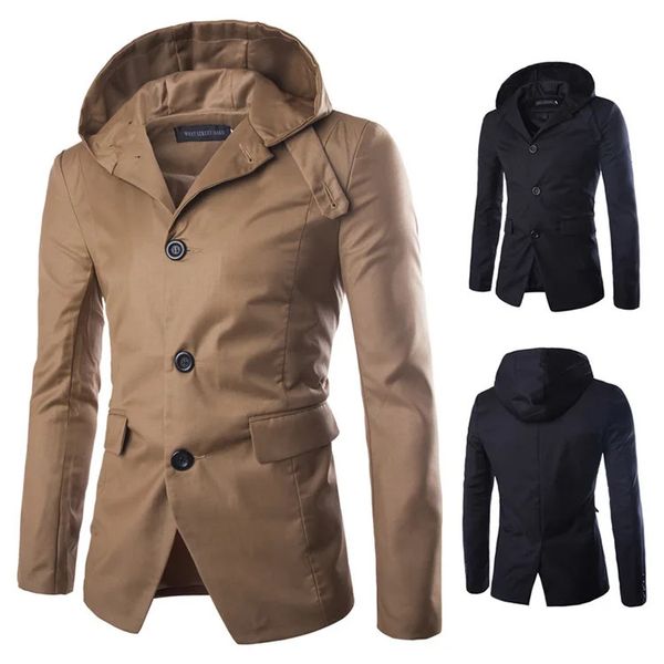 Hommes mélanges Trench manteau pour hommes court automne hiver vestes à manches longues bouton couleur noire hauts 231026