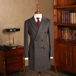 Hommes mélanges hiver marron longue veste de tranchée Blazer costumes de fumer à chevrons formel manteau à double boutonnage sur mesure Gabardina Hombre 231121