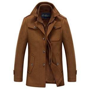 Mannen Blends Winter Mode Jas Warme Dikke Dubbele Opstaande Kraag Windjack Casual Uitloper Overjas Business Parka Mannelijke Zwart 230207