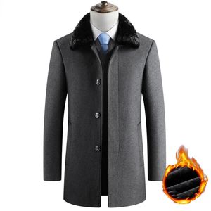 Mannen Blends Winter Verdikte Trenchcoat Nep Bontkraag Wollen Erwt Slim Fit Single Breasted Kasjmier Overjas 231121