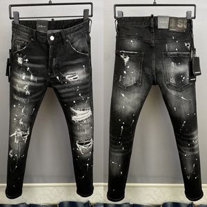 Heren blauw bleekmiddel Netjes Biker Denim Jeans Verfvlekschade Slim Fit Distressed 1X13