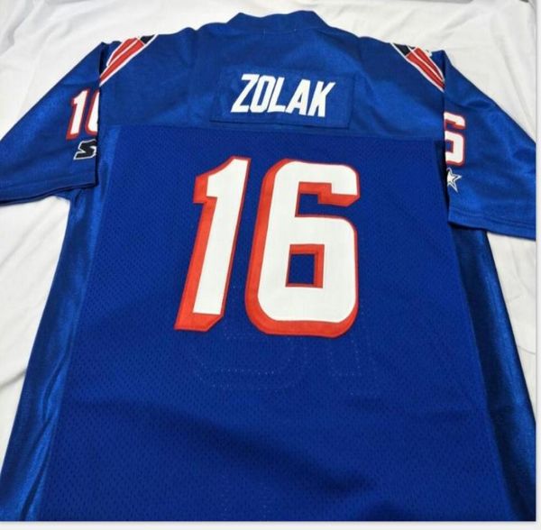 Hombres Azul blanco Scott Zolak 16 Equipo emitido 1990 Juego desgastado RETRO College Jersey tamaño s5XL o personalizado cualquier nombre o número jersey7339888