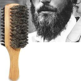 Men Boar Bristle Hair Brush Natural Wooden Wave Brush for Male, Styling Beard Hairbrush for Short,Long,Thick,Curly,Wavy Hair