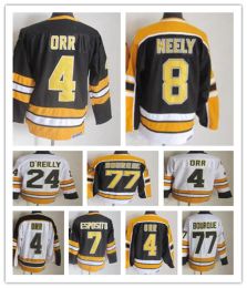 Hommes Bobby Orr Boston Vintage Hockey Jerseys 7 Phil Esposito 24 Terry O'reilly 8 Cam Neely 77 Ray Bourque Ed CCM Uniformes rétro Noir W