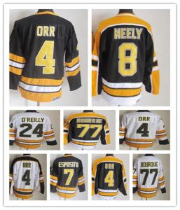 Hommes Bobby Orr Boston Vintage Hockey Jerseys 7 Phil Esposito 24 Terry O'Reilly 8 Cam Neely 77 Ray Bourque Cousu CCM Rétro Uniformes Noir W