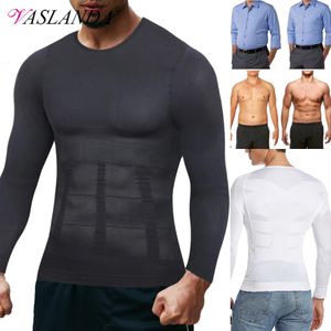 Mannen Body Shaper Compressie Shirts Met Lange Mouwen Winter Basislaag T-shirt Afslanken Ondergoed Buik Controle Shapewear Workout Tops 240104