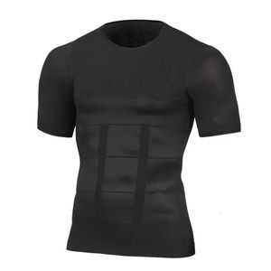 Hommes Body Shapers Fitness élastique Abdomen ajustement serré à manches courtes chemise débardeurs forme sous-vêtements minceur seins façonnage 240112