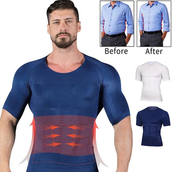 Hommes corps tonifiant T-Shirt minceur corps Shaper Posture corrective ventre gros contrôle Compression mince Corset homme modélisation sous-vêtements 240112