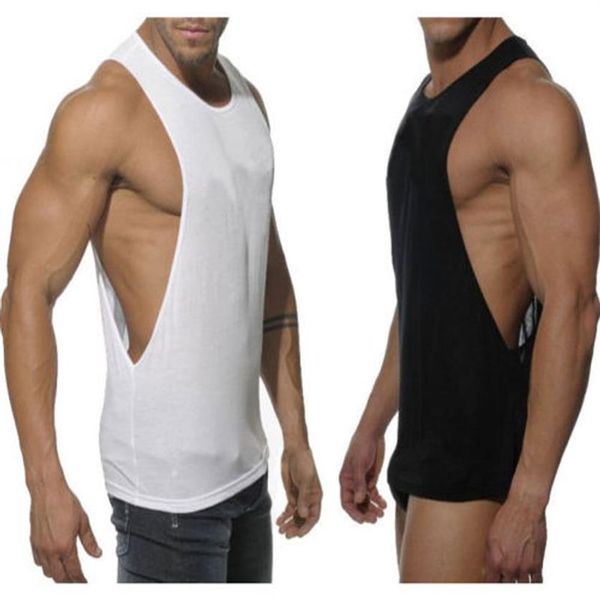 Hommes musculation Sexy débardeur Fitness sans manches gilet chemise blanc noir Muscle entier hauts solide mâle coton Fashion2711