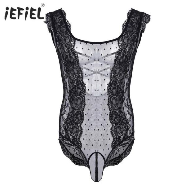 G-Strings pour hommes Body pour hommes Floral Lace Polka Dot One-Piece Jumpsuit Lingerie Sexy Gay Underwear Nightwear Crossdress Sissy Pouch