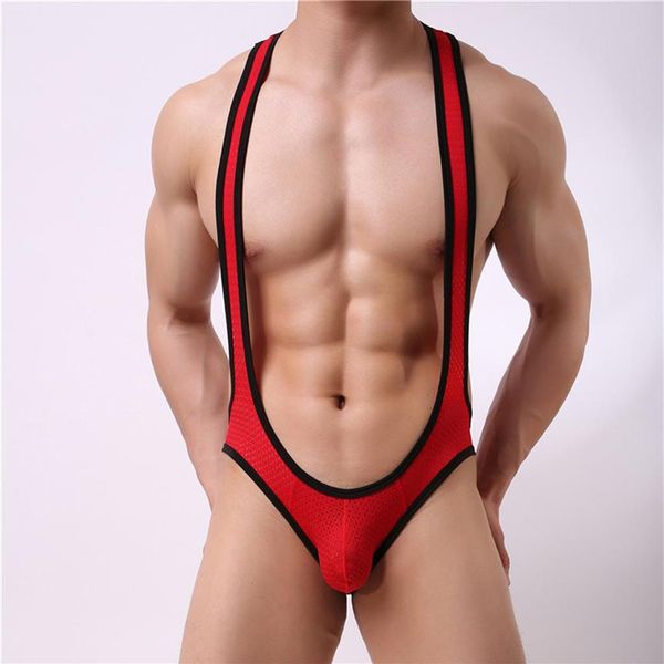 Hommes Body Mankini Maillot De Bain Maillot De Corps Hommes Sous-Vêtements Maille Sexy Costume De Lutte Singlet Gay Joackstrap String Transparent Vest234a