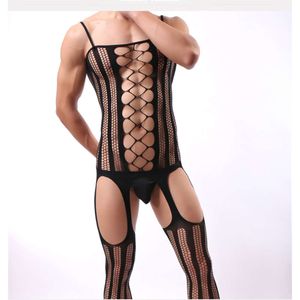 Body para hombre, lencería Sexy, medias de seda, ropa interior de malla ultrafina, Bodystocking