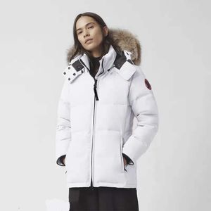 Hommes Bomber Down Jacket Canadian Gooses Real Wolf Fourrure À Capuchon Toile Parkas Lettre Patch Poches À Glissière Chaud Épais Outwear Designer Manteau D'hiver