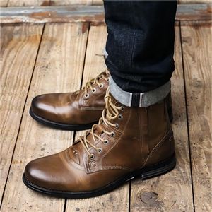 Men Boots Autumn Exquisite Zip enkel handgemaakte ronde teen lage hiel mannen schoenen mode lederen beknopte vrijetijdsontwerp laarzen 220815