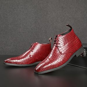 Men Boots Zapatos Tobillo British Classic Toe Crack Lattice Solid Color PU Lace Fashion Street Casual Daily Ad Cde