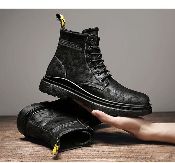 Men Boots Slip-on imperméable bottines hommes Brogue mode bottes en cuir microfibre chaussures Zapatillas Hombre chaussures pour garçons chaussures de fête