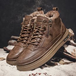Hommes bottes hiver coton chaussures haut de gamme décontracté tendance cheville en caoutchouc plat Version coréenne outillage étudiant 240105