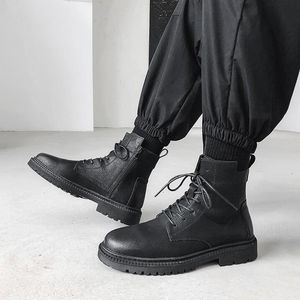 Mannen Laarzen Winter Lerther Bottines Soft Side Rits Hoge Top Cool Black Mens Boot Mode Motorfiets Stijl Maat 40-45 03