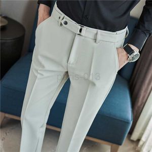 Hommes Boutique Slim costumes pantalons hommes vêtements de cérémonie pantalons ajustés hommes Style britannique ceinture décoration costume d'affaires décontracté pantalon 36