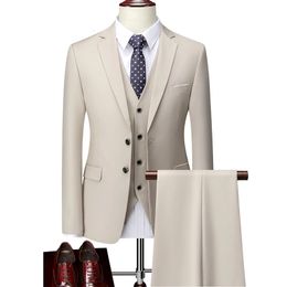 Mannen Boutique Suits Sets Bruidegom Trouwjurk Pure Kleur Formele Slijtage Business 3 P JacketsPantsVest Maat S5XL 231229