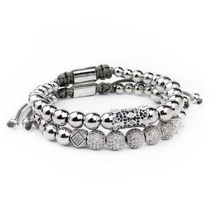 Pulsera para hombre, conjunto de 2 uds. De corona de lujo pavimentada de circonia cúbica, abalorios de bolas de luz de estrellas, brazaletes de cuentas de cobre para mujer, regalo de San Valentín 265P