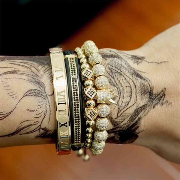 Hommes Bracelet bijoux 4 pièces ensemble couronne charmes perles en macramé Bracelets tressage homme bijoux de luxe pour femmes bracelet cadeau 210918227n