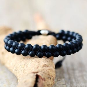 Mannen Armband Matte Onyx Black Strands Koord Steampunk Armbanden Handgemaakte Vriendschap Heren Kralen Sieraden Goede Gift