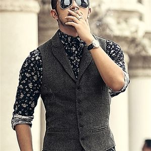 Hommes marque sans manches veste gilet hommes costume gilet mâle style britannique mince laine coton simple boutonnage Vintage gilet M36 201106