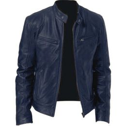 Hommes marque printemps automne véritable veste en cuir PU Streetweaar manteau homme fermeture éclair Moto Biker Vintage vestes en cuir S-5XL 240104