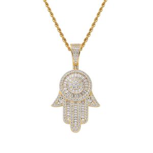 Ensemble en laiton de haute qualité pour hommes et femmes CZ Fatima pendentif à la main Ice cube zircon collier Hip Hop cadeau bijoux