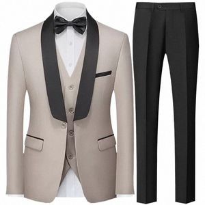 mannen Britse stijl slank pak 3-delige set jas vest broek / mannelijke busin gentleman high-end aangepaste dr blazers jas m-5xl g0xe #