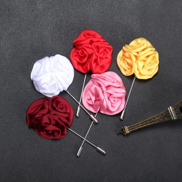 Hommes broche fleur épinglette 5 cm costume boutonnière tissu fil épingle 15 couleurs bouton bâton rose broches pour mariage