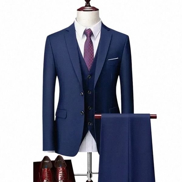 Hombres Busin 3 piezas Trajes Conjuntos / Novio masculino Banquete de boda Color sólido Gama alta Personalizado Tamaño grande Marca Blazers Chaqueta Abrigo 25Jl #