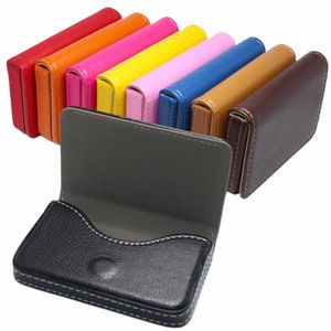 Case de tarjeta de busin para hombres con hebilla magnética PU cuero de cuero Slim Nombre de bolsillo Tarjeta Tarjeta Color sólido Tarjeta de crédito Billetera Durable V8VT#