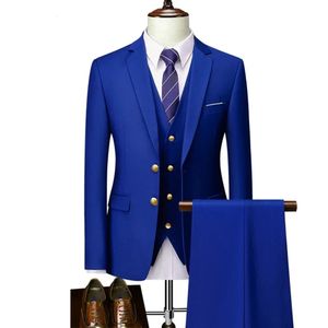 Men Business 3 stuks Pakken Sets mannelijke bruidegom bruiloft Banquet Solid color high -end aangepaste grote grootte merk blazers jas jas 240430