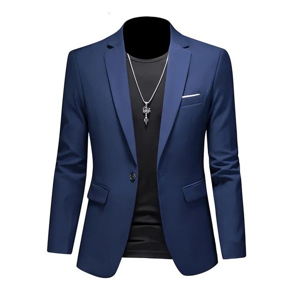 Hombres de negocios Blazer informal Tallas grandes M6XL Traje de color sólido Chaqueta Vestido Ropa de trabajo Abrigos de gran tamaño Ropa de marca masculina Esmoquin 240301