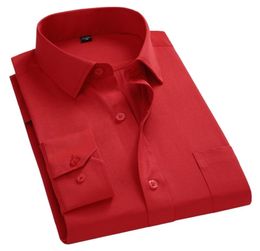 Hommes d'affaires décontracté Chemise à manches longues pour hommes couleur unie chemises habillées Slim Fit Chemise Homme Camisa Social rouge 8XL 2203219972134
