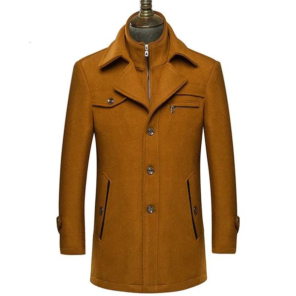 Hombres de negocios Casual Mezclas de lana Invierno Gabardinas largas Hombres Gabardinas de cachemira Chaquetas de invierno Abrigos Mezclas de lana 4X 231220