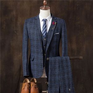 Hombres de negocios formales Slim Fit trajes de fiesta de boda Boutique masculina diseño a cuadros vestido de novio Blazers chaqueta pantalones chaleco 3 piezas conjunto 240122