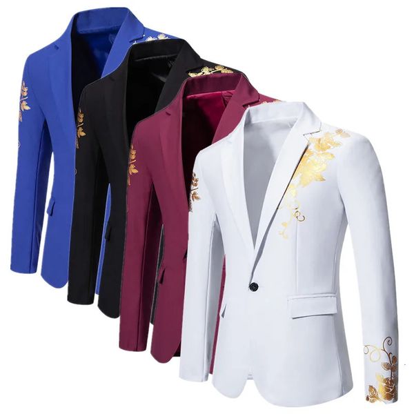 Hommes d'affaires Social costume veste noir blanc bleu Royal mode hommes mariage bal fête Rose imprimé Blazers manteaux 240201