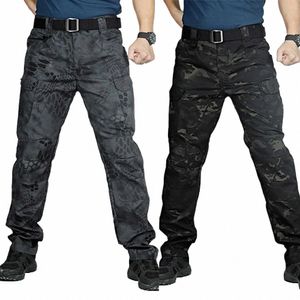 Hombres Camo Multi-bolsillos Pantalones de carga Secado rápido Deportes al aire libre Pantalones tácticos Camoue pantalones negros para viajes Senderismo escalada W3kq #