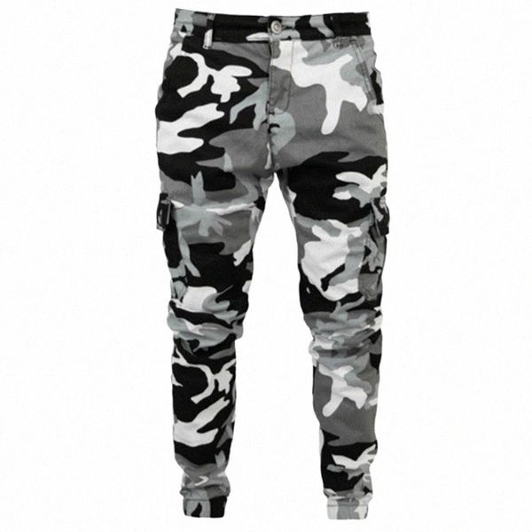 Hombres Camoue Jeans Slim Fit Multi-Bolsillo Cargo Pantalones Ejército LG Pantalones Busin Casual Camo Joggers Pantalones deportivos 84s2 #