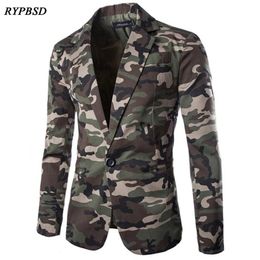 Männer Camouflage Blazer Frühling Herbst Slim Fit Anzüge für Männer Einreiher Langarm Vintage Camo Casual Blazer Männer Mäntel 220310