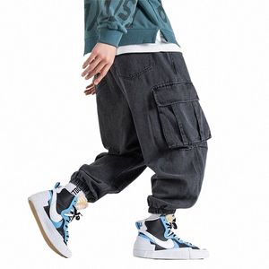 Hommes Cargo Jeans Hip Hop Streetwear Lâche Sarouel En Plein Air Fi Pantalon De Jogging Bleu Noir Denim Pantalon Jeans Plus Taille 5XL m7pE #