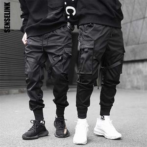 Hommes Pantalon Cargo Rubans Noirs Harem Joggers Casual Coton Streetwear Hip Hop Poches Pantalon De Survêtement Harajuku Marée Mode Pantalon 210930